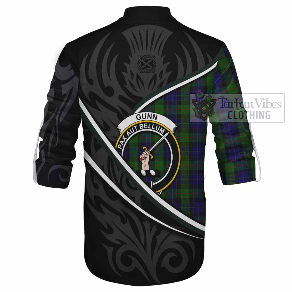Gunn Tartan Family Crest Ghillie Kilt Shirt Celtic Scottish Thistle Floral - Tartan Vibes Clothing