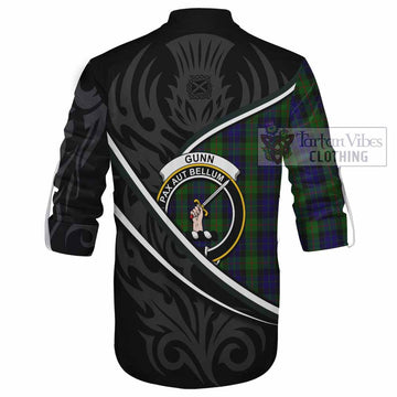 Gunn Tartan Family Crest Ghillie Kilt Shirt Celtic Scottish Thistle Floral