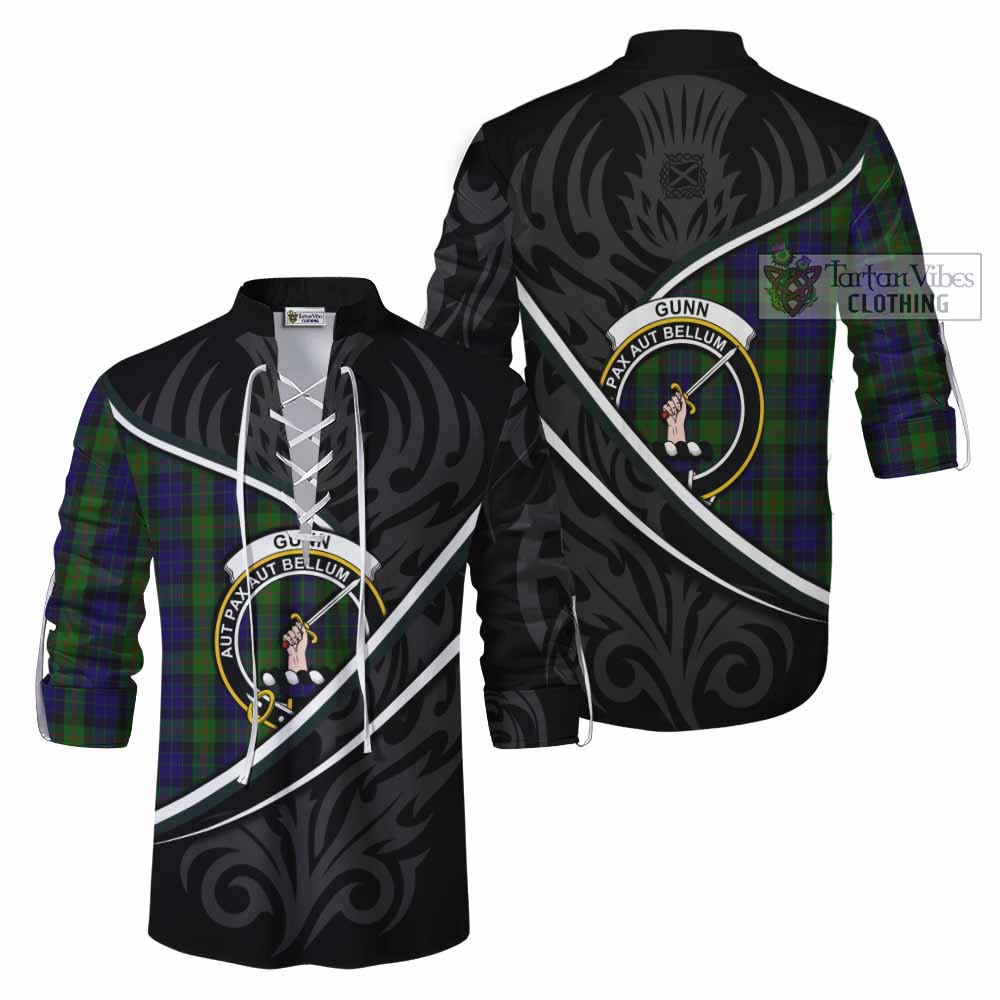 Gunn Tartan Family Crest Ghillie Kilt Shirt Celtic Scottish Thistle Floral - Tartan Vibes Clothing