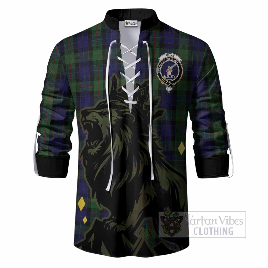 Gunn Tartan Family Crest Ghillie Shirt Crowned Lion Roaring