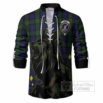 Gunn Tartan Family Crest Ghillie Shirt Crowned Lion Roaring