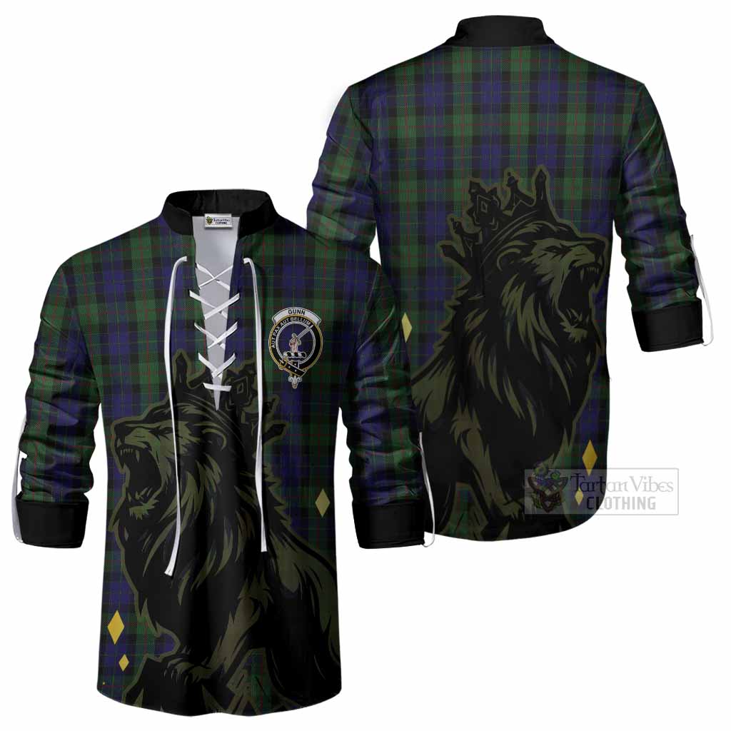 Gunn Tartan Family Crest Ghillie Shirt Crowned Lion Roaring