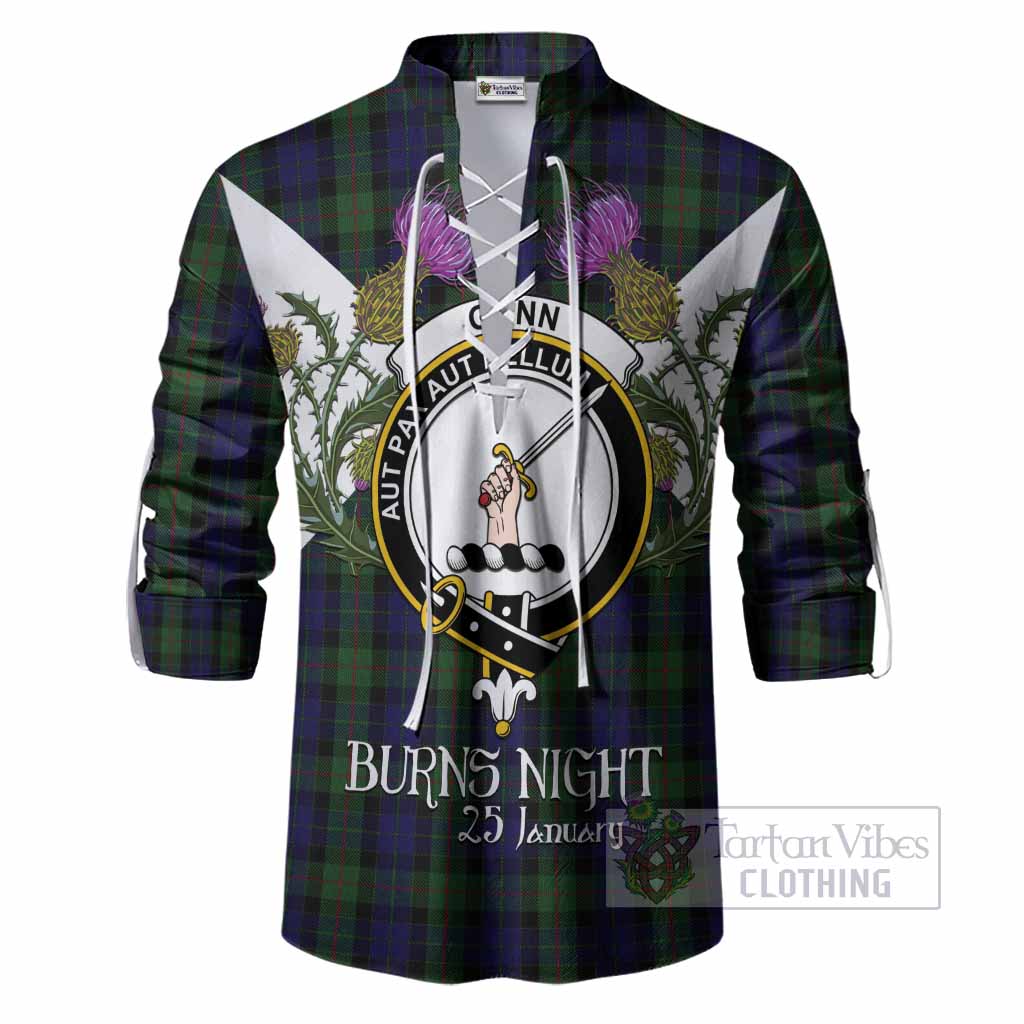 Gunn Tartan Family Crest Ghillie Shirt Scottish Burns Night Thistle Floral