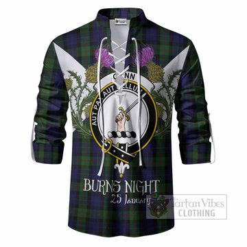 Gunn Tartan Family Crest Ghillie Shirt Scottish Burns Night Thistle Floral