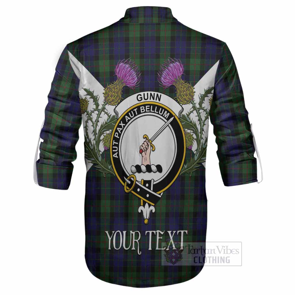Gunn Tartan Family Crest Ghillie Shirt Scottish Burns Night Thistle Floral