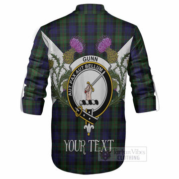 Gunn Tartan Family Crest Ghillie Shirt Scottish Burns Night Thistle Floral