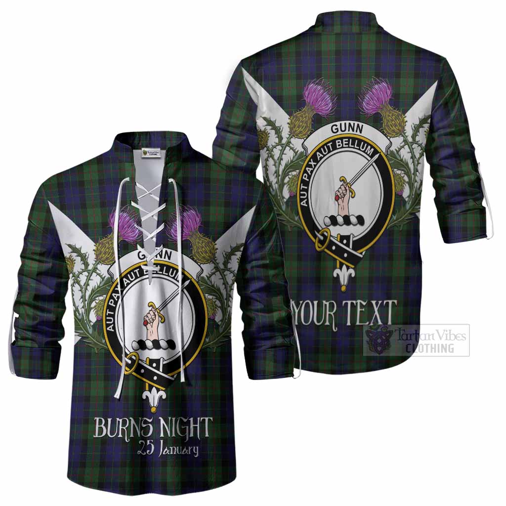 Gunn Tartan Family Crest Ghillie Shirt Scottish Burns Night Thistle Floral