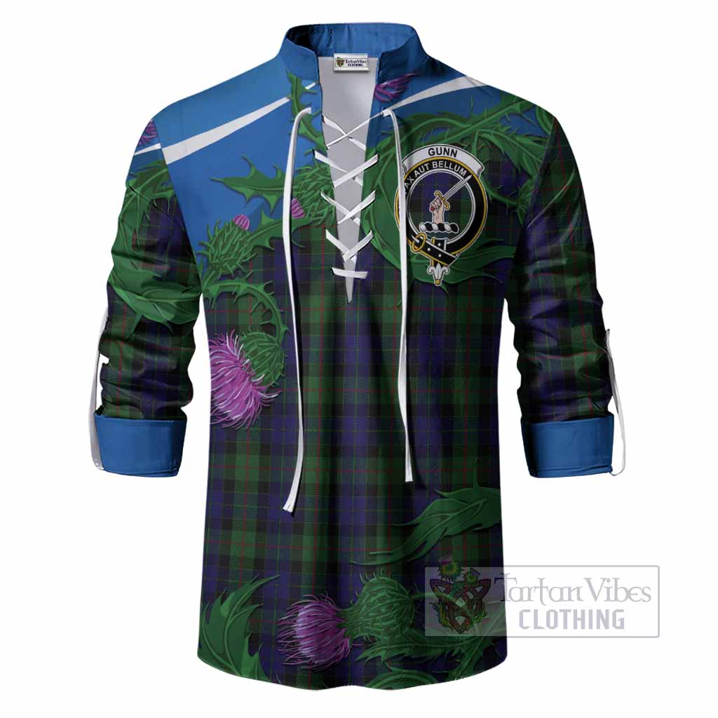 Gunn Tartan Family Crest Ghillie Shirt Thistle in Minimalism