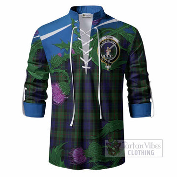Gunn Tartan Family Crest Ghillie Shirt Thistle in Minimalism
