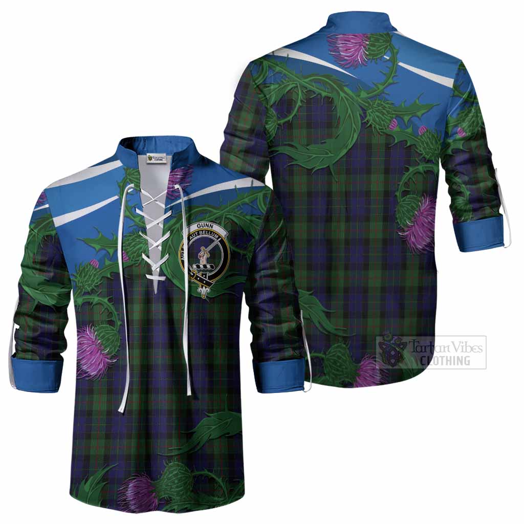 Gunn Tartan Family Crest Ghillie Shirt Thistle in Minimalism