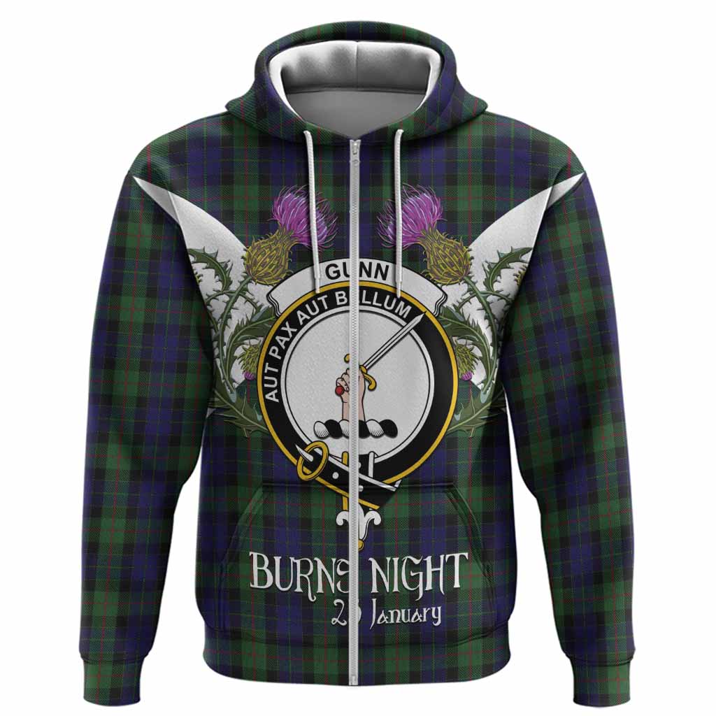 Gunn Tartan Family Crest Hoodie Scottish Burns Night Thistle Floral