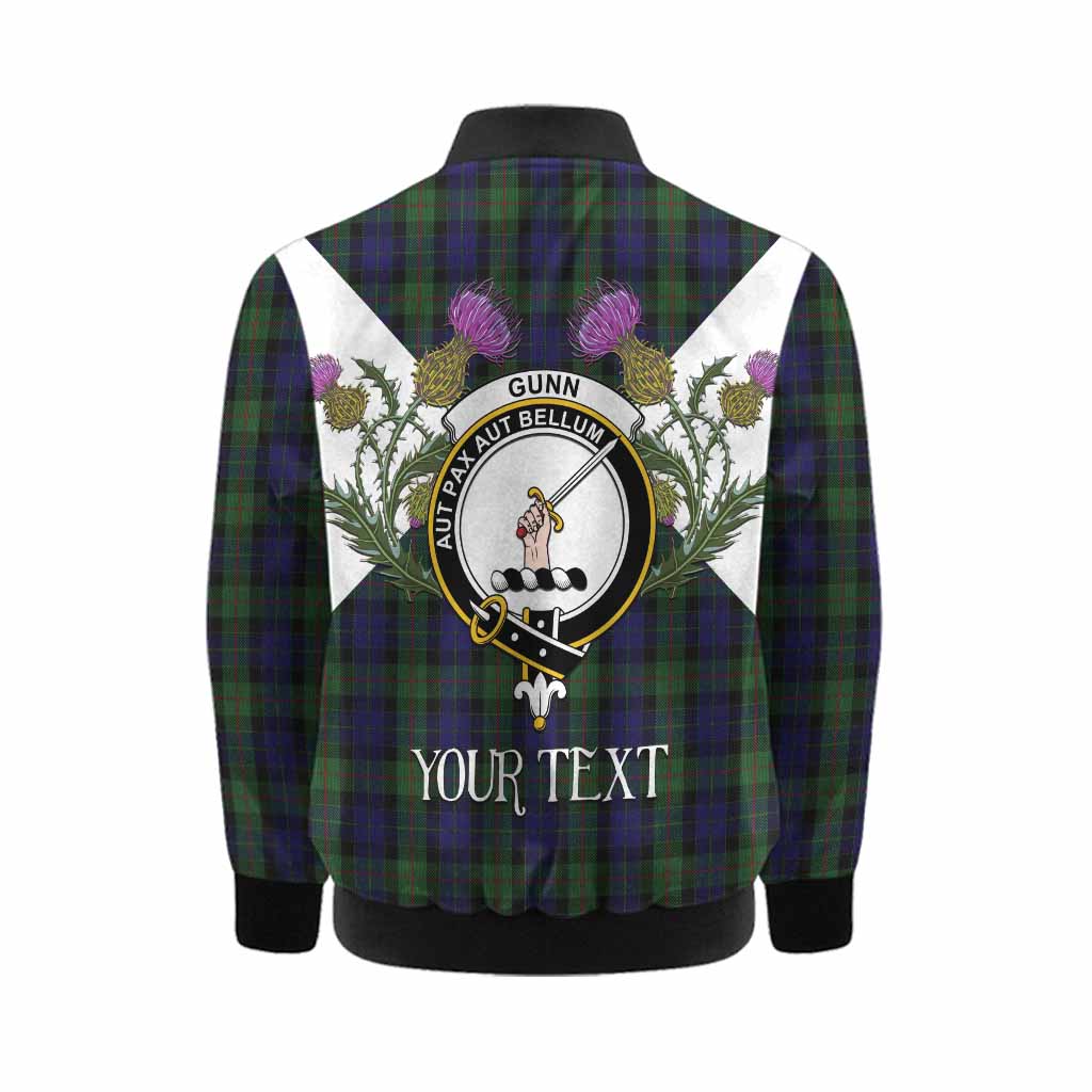 Gunn Tartan Family Crest Kid Bomber Jacket Scottish Burns Night Thistle Floral