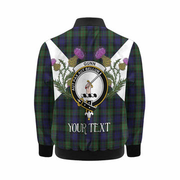 Gunn Tartan Family Crest Kid Bomber Jacket Scottish Burns Night Thistle Floral