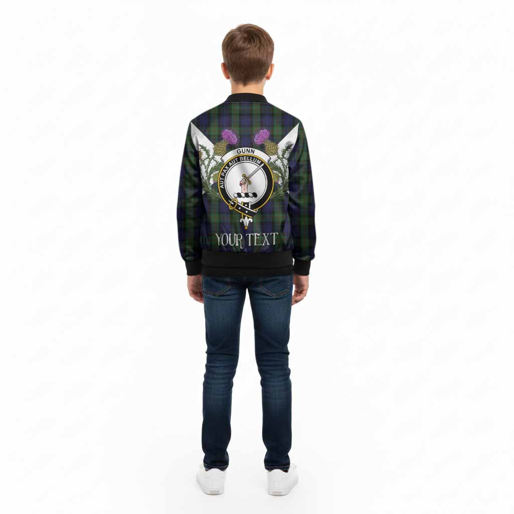 Gunn Tartan Family Crest Kid Bomber Jacket Scottish Burns Night Thistle Floral