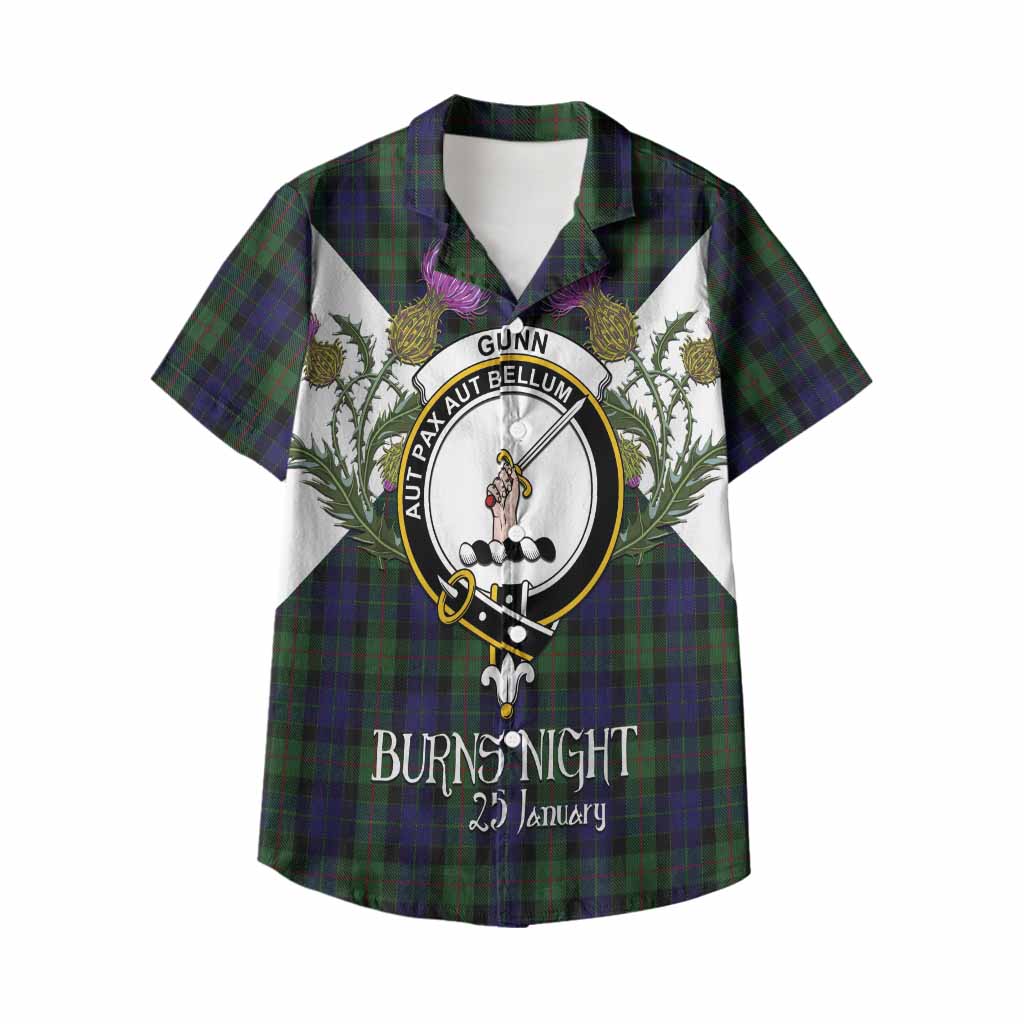 Gunn Tartan Family Crest Kid Hawaiian Shirt Scottish Burns Night Thistle Floral