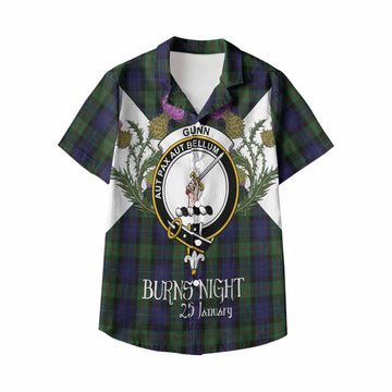 Gunn Tartan Family Crest Kid Hawaiian Shirt Scottish Burns Night Thistle Floral