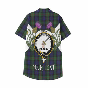 Gunn Tartan Family Crest Kid Hawaiian Shirt Scottish Burns Night Thistle Floral