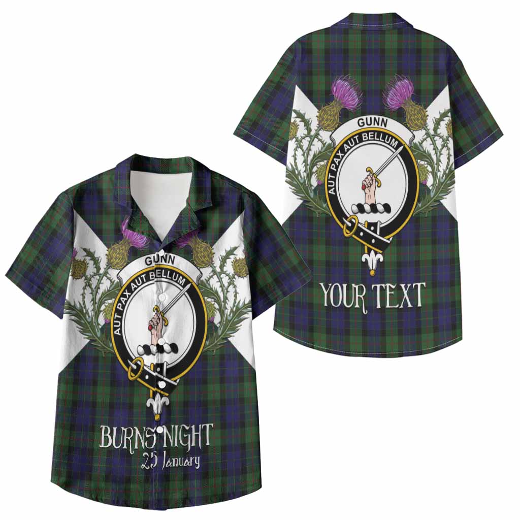 Gunn Tartan Family Crest Kid Hawaiian Shirt Scottish Burns Night Thistle Floral