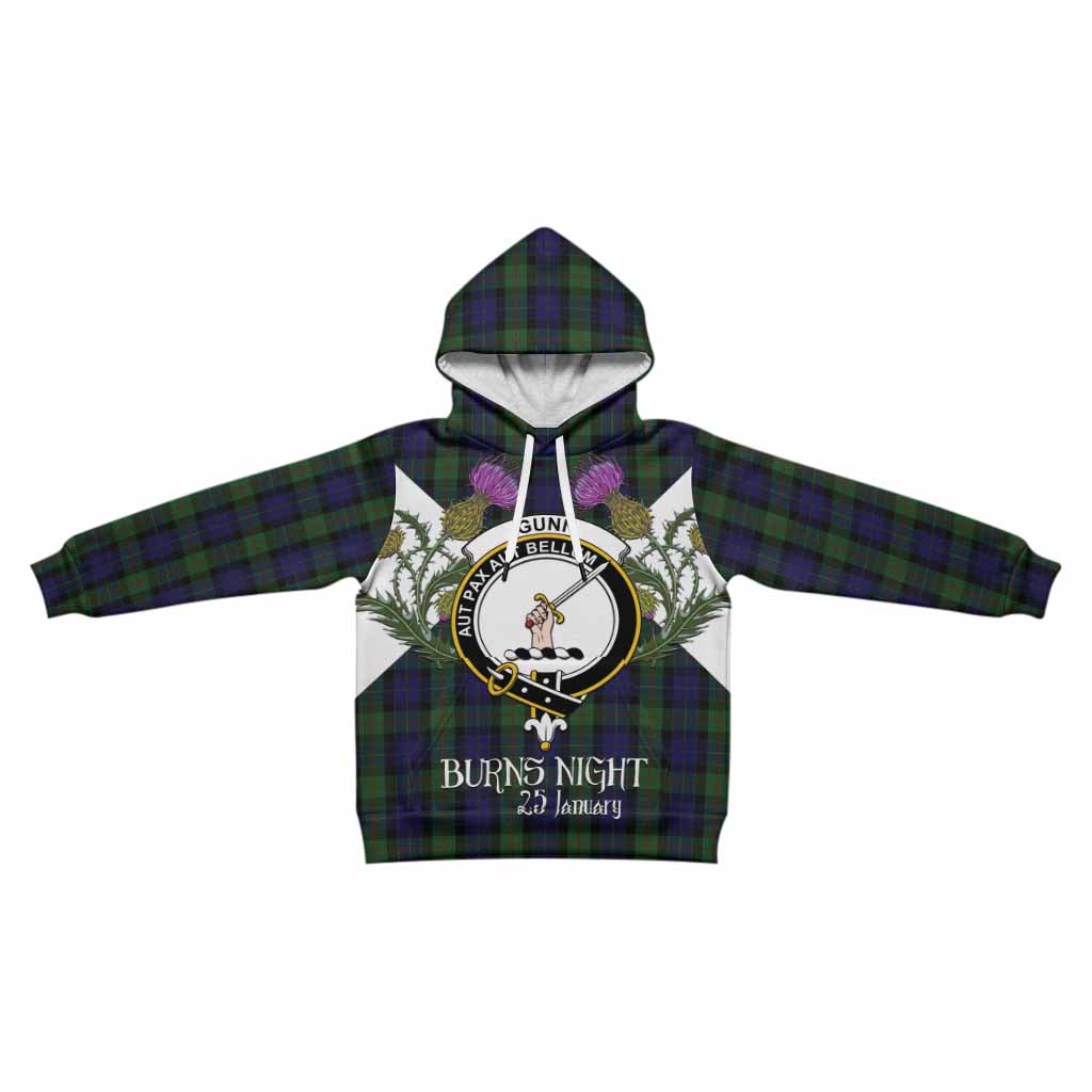 Gunn Tartan Family Crest Kid Hoodie Scottish Burns Night Thistle Floral