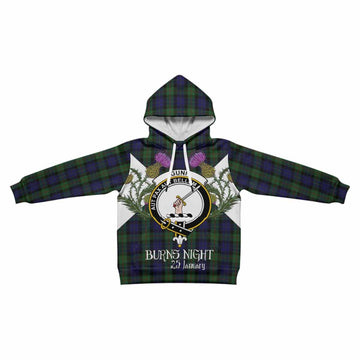 Gunn Tartan Family Crest Kid Hoodie Scottish Burns Night Thistle Floral
