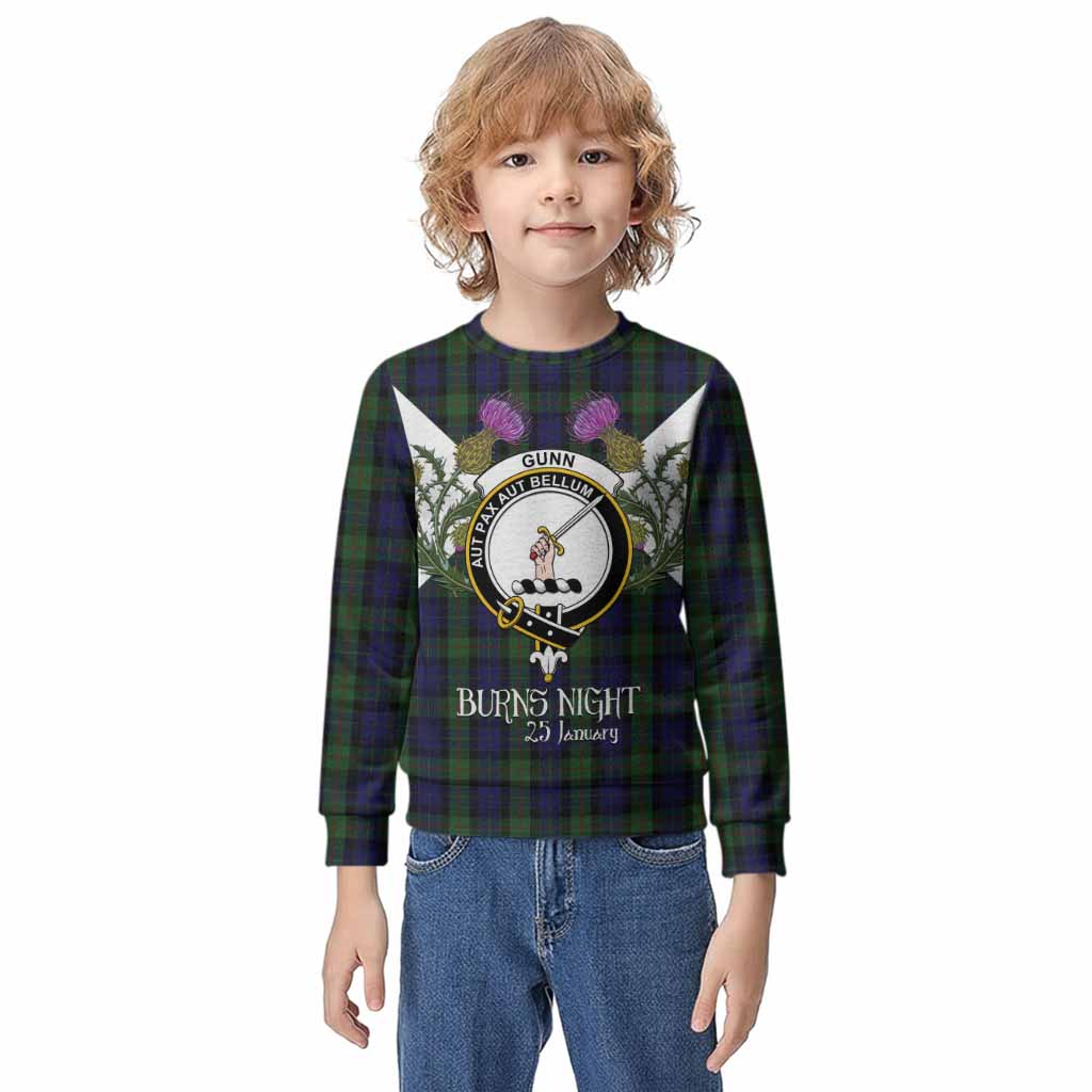Gunn Tartan Family Crest Kid Knitted Sweatshirt Scottish Burns Night Thistle Floral