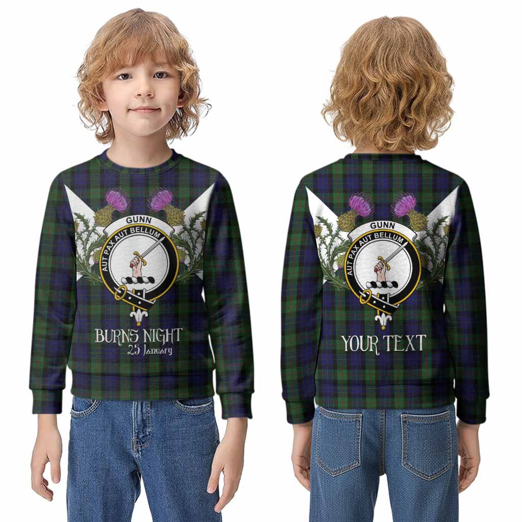 Gunn Tartan Family Crest Kid Knitted Sweatshirt Scottish Burns Night Thistle Floral