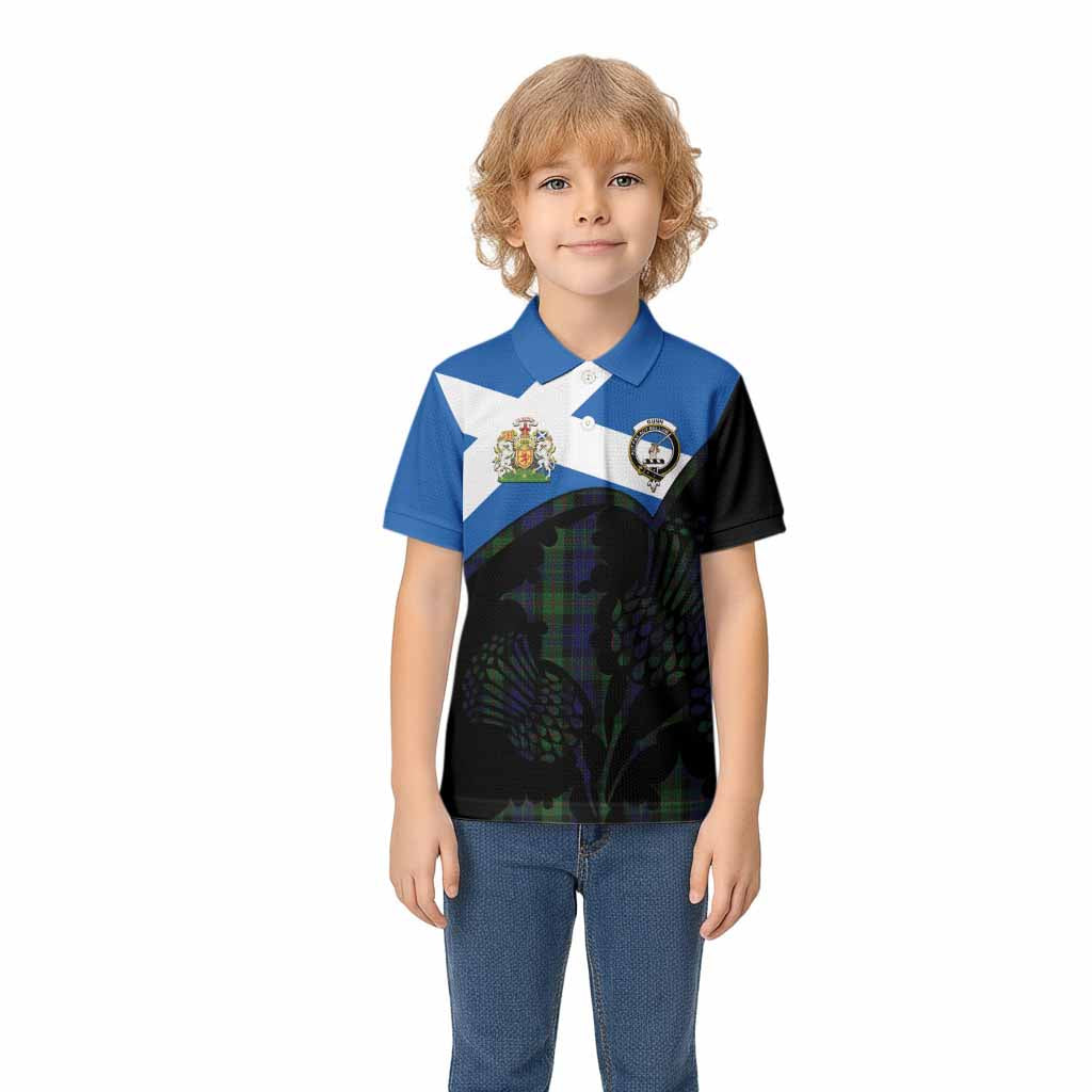 Gunn Tartan Family Crest Kid Polo Shirt Scotland Thistle Floral Flag Style