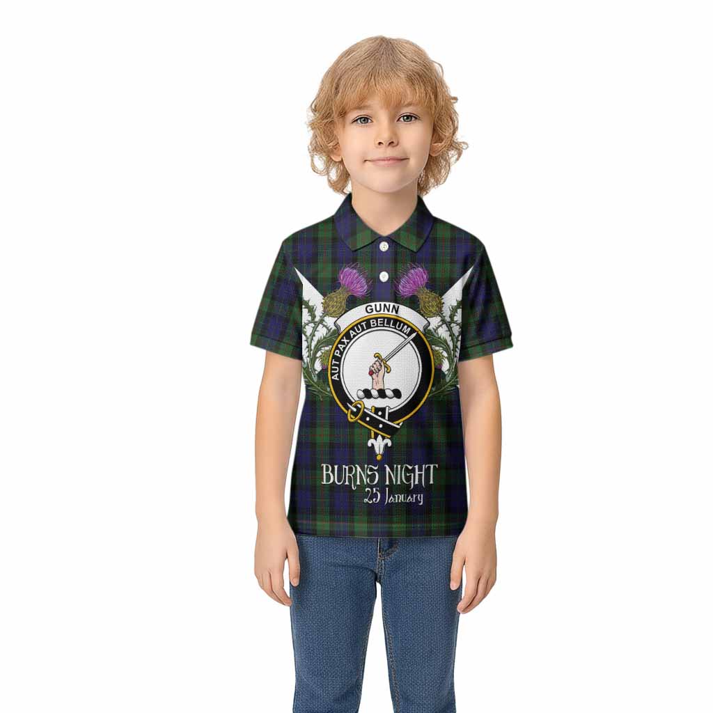 Gunn Tartan Family Crest Kid Polo Shirt Scottish Burns Night Thistle Floral