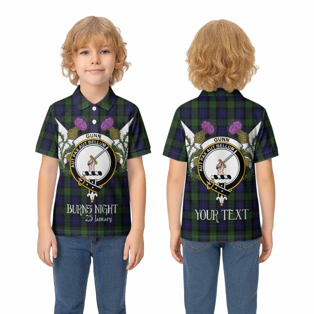 Gunn Tartan Family Crest Kid Polo Shirt Scottish Burns Night Thistle Floral