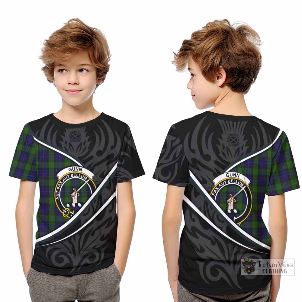 Gunn Tartan Family Crest Kid T-shirt Celtic Scottish Thistle Floral - Tartan Vibes Clothing