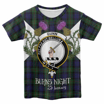 Gunn Tartan Family Crest Kid T-shirt Scottish Burns Night Thistle Floral