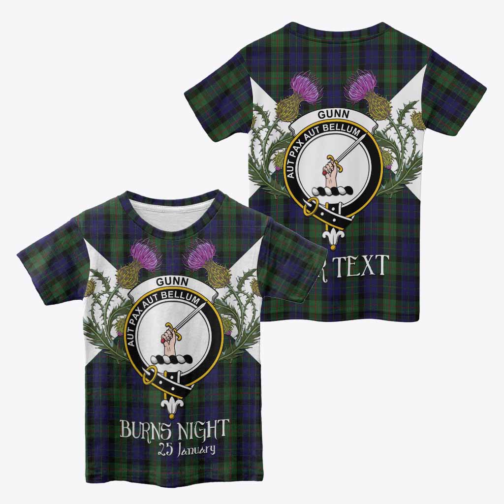 Gunn Tartan Family Crest Kid T-shirt Scottish Burns Night Thistle Floral