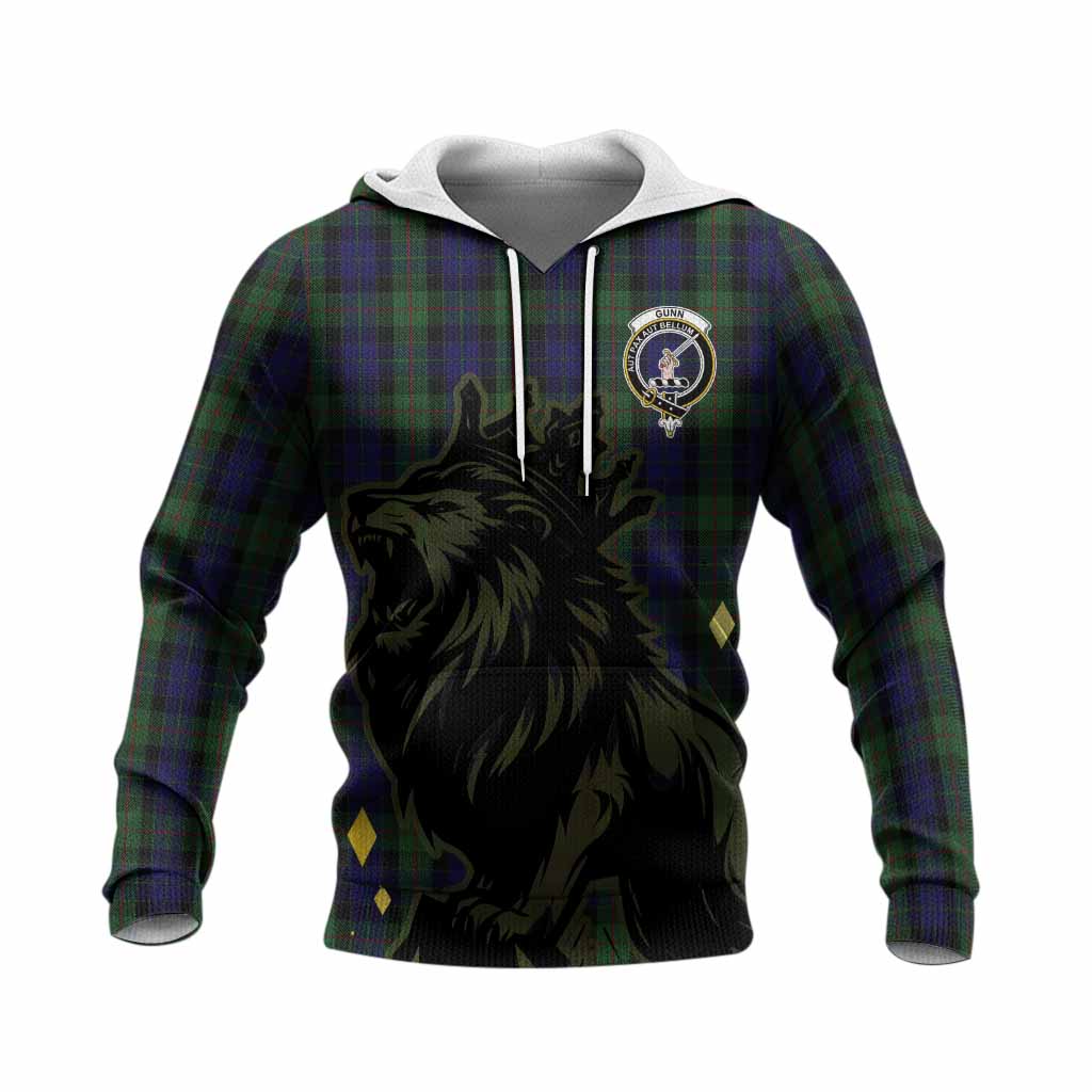 Gunn Tartan Family Crest Knitted Hoodie Crowned Lion Roaring