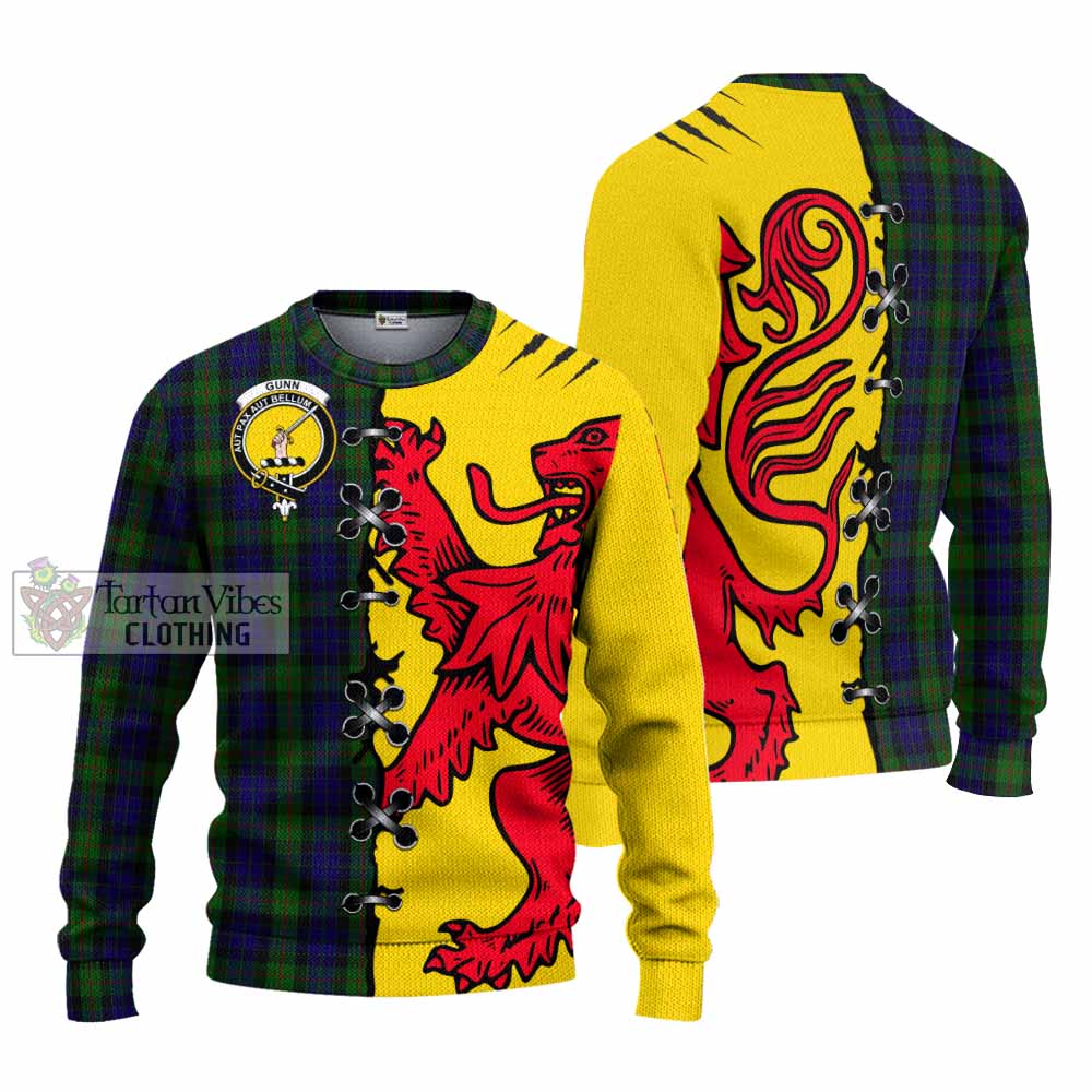 Gunn Tartan Family Crest Knitted Sweater Lion Rampant Honor - Tartan Vibes Clothing