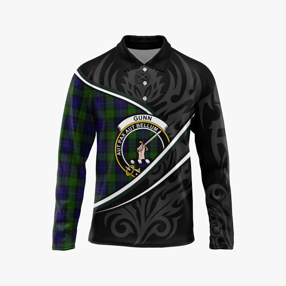 Gunn Tartan Family Crest Long Sleeve Polo Shirt Celtic Scottish Thistle Floral - Tartan Vibes Clothing