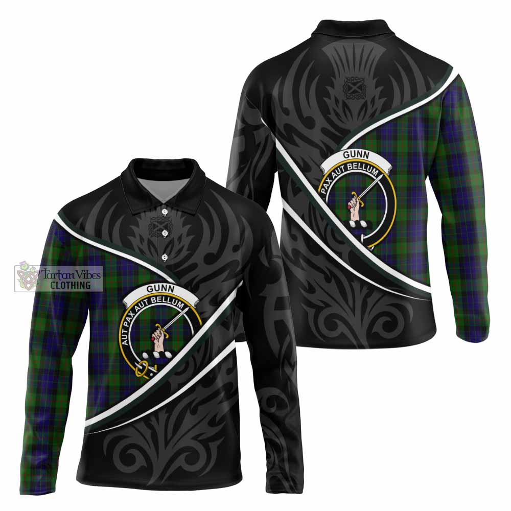 Gunn Tartan Family Crest Long Sleeve Polo Shirt Celtic Scottish Thistl Gunn Tartan Family Crest Long Sleeve Polo Shirt Celtic Scottish Thistl
