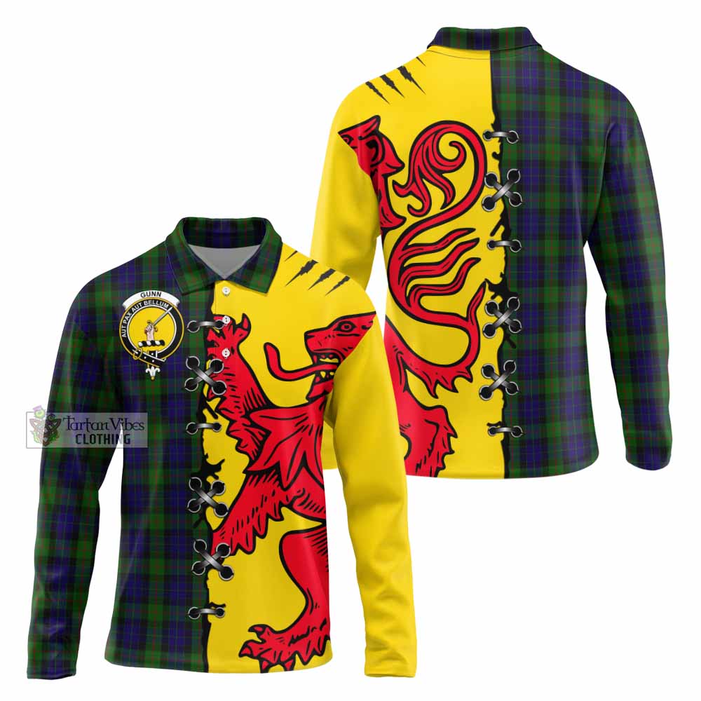 Gunn Tartan Family Crest Long Sleeve Polo Shirt Lion Rampant Honor - Tartan Vibes Clothing