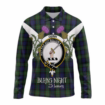 Gunn Tartan Family Crest Long Sleeve Polo Shirt Scottish Burns Night Thistle Floral