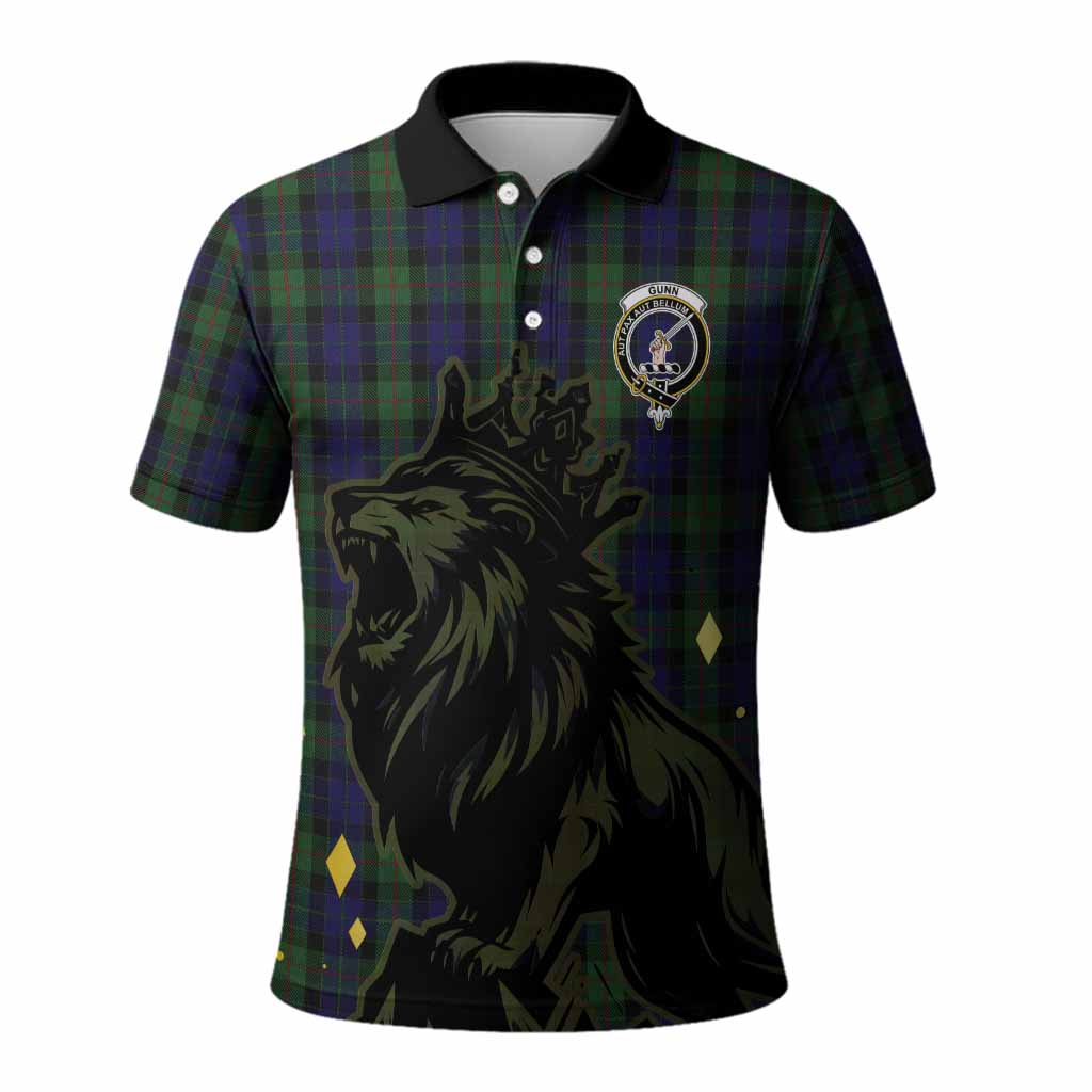 Gunn Tartan Family Crest Polo Shirt Crowned Lion Roaring