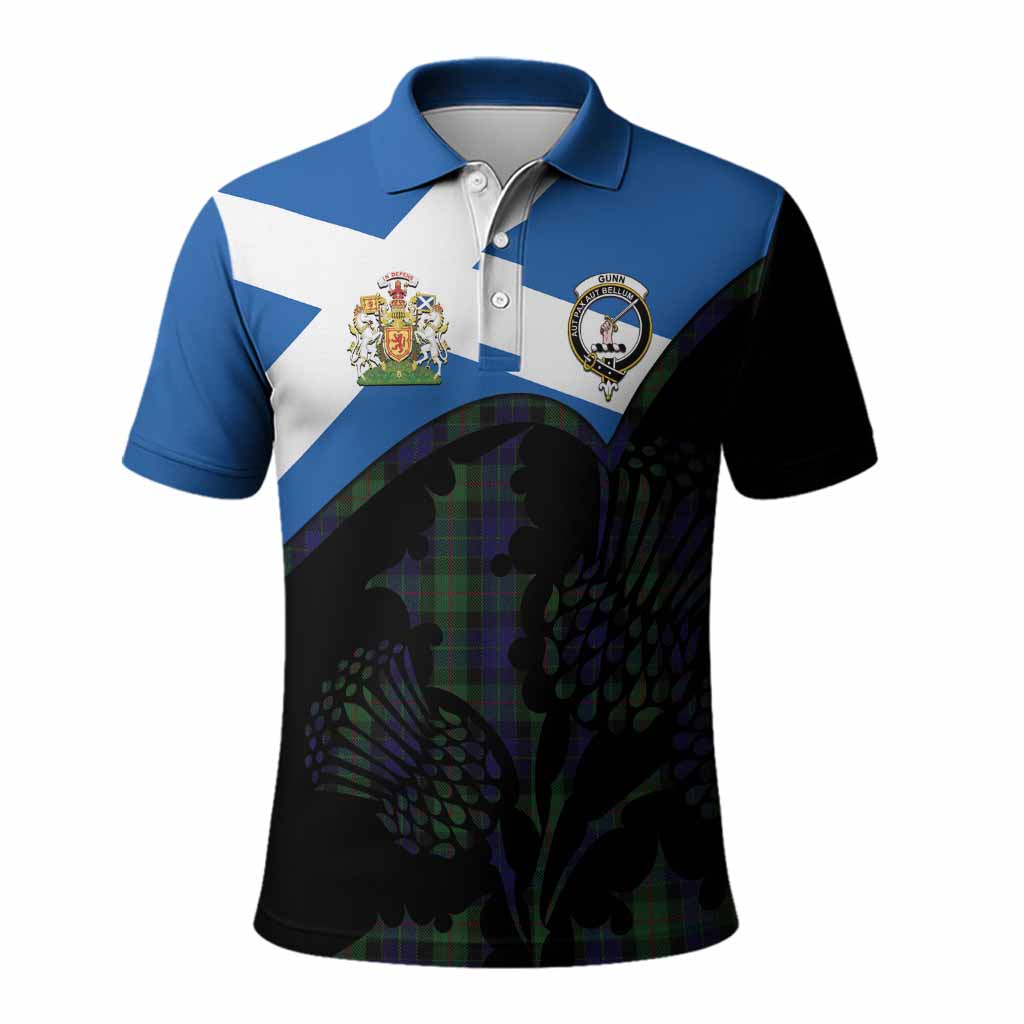 Gunn Tartan Family Crest Polo Shirt Scotland Thistle Floral Flag Style