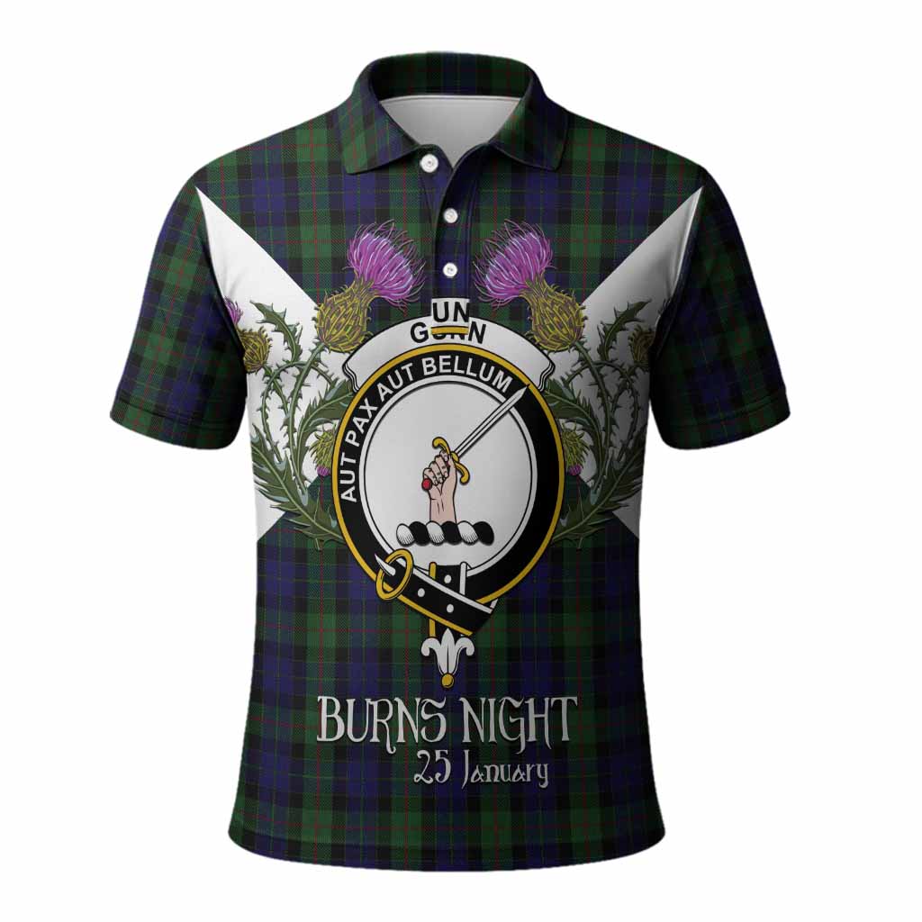 Gunn Tartan Family Crest Polo Shirt Scottish Burns Night Thistle Floral
