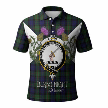 Gunn Tartan Family Crest Polo Shirt Scottish Burns Night Thistle Floral