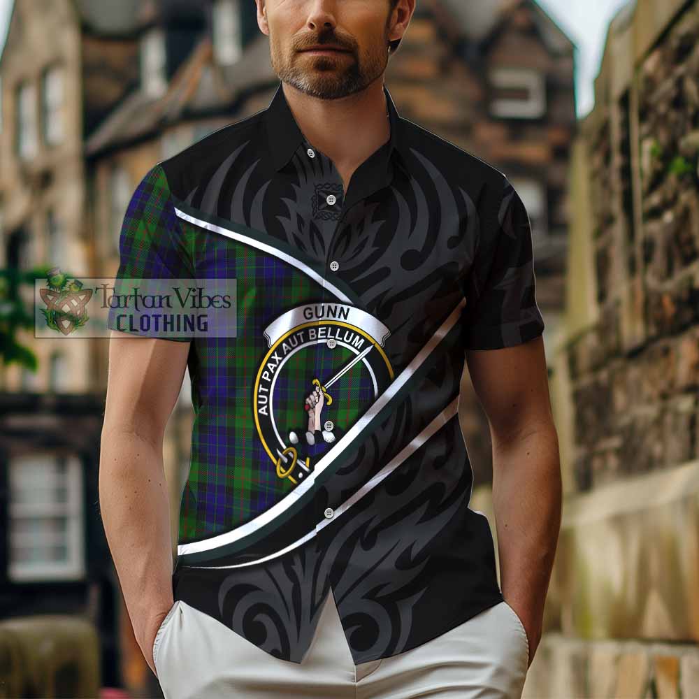 Gunn Tartan Family Crest Short Sleeve Button Shirt Celtic Scottish Thistle Floral - Tartan Vibes Clothing