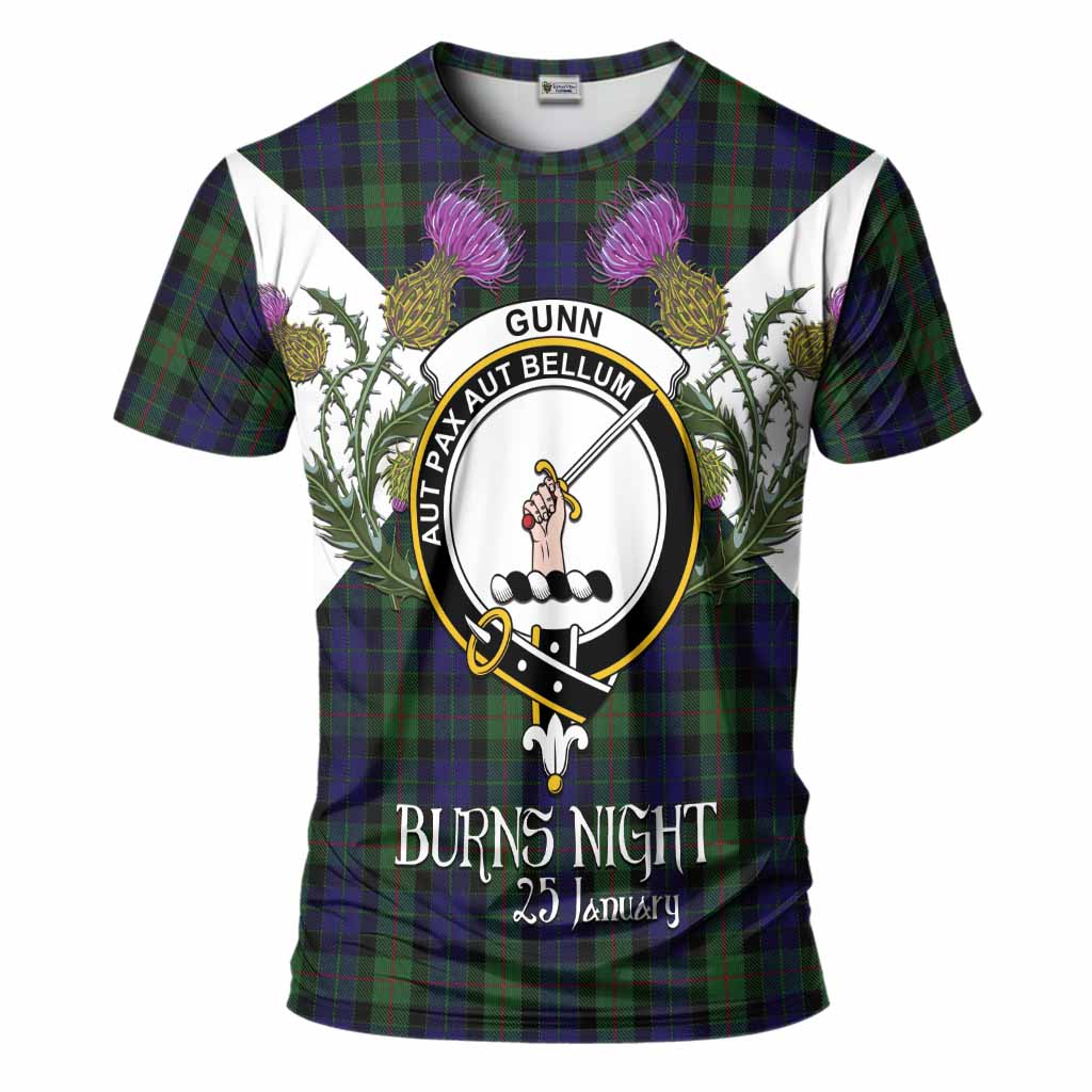 Gunn Tartan Family Crest T-Shirt Scottish Burns Night Thistle Floral