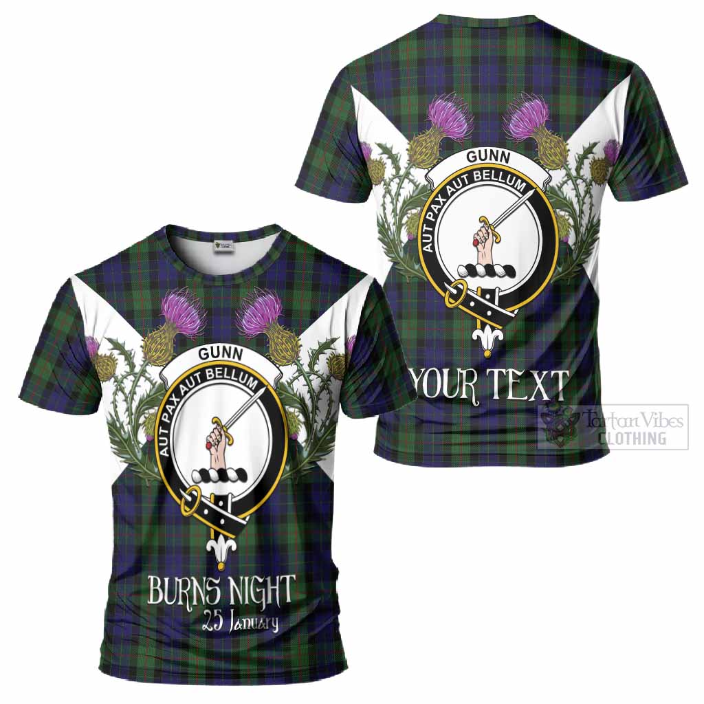 Gunn Tartan Family Crest T-Shirt Scottish Burns Night Thistle Floral