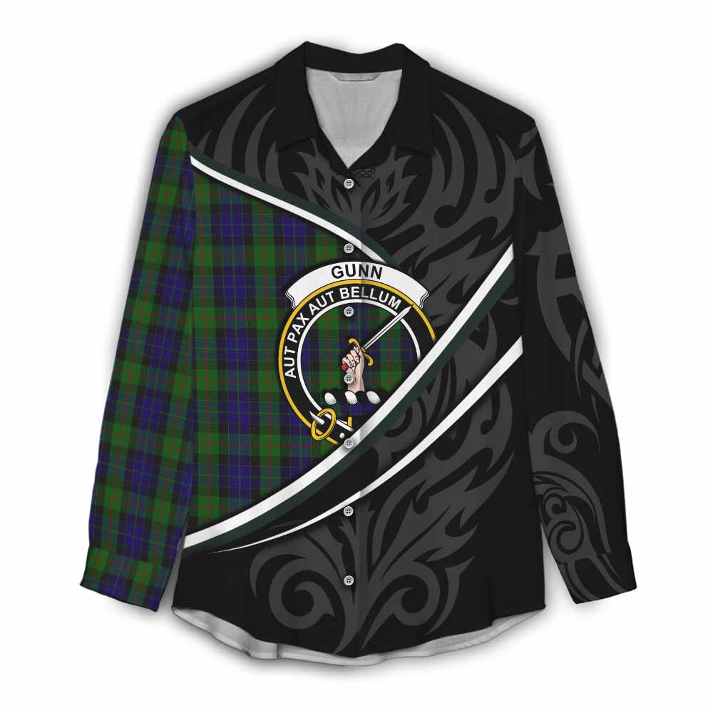 Gunn Tartan Family Crest Women Casual Shirt Celtic Scottish Thistle Floral - Tartan Vibes Clothing