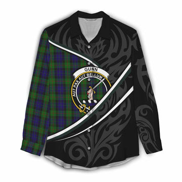 Gunn Tartan Family Crest Women Casual Shirt Celtic Scottish Thistle Floral