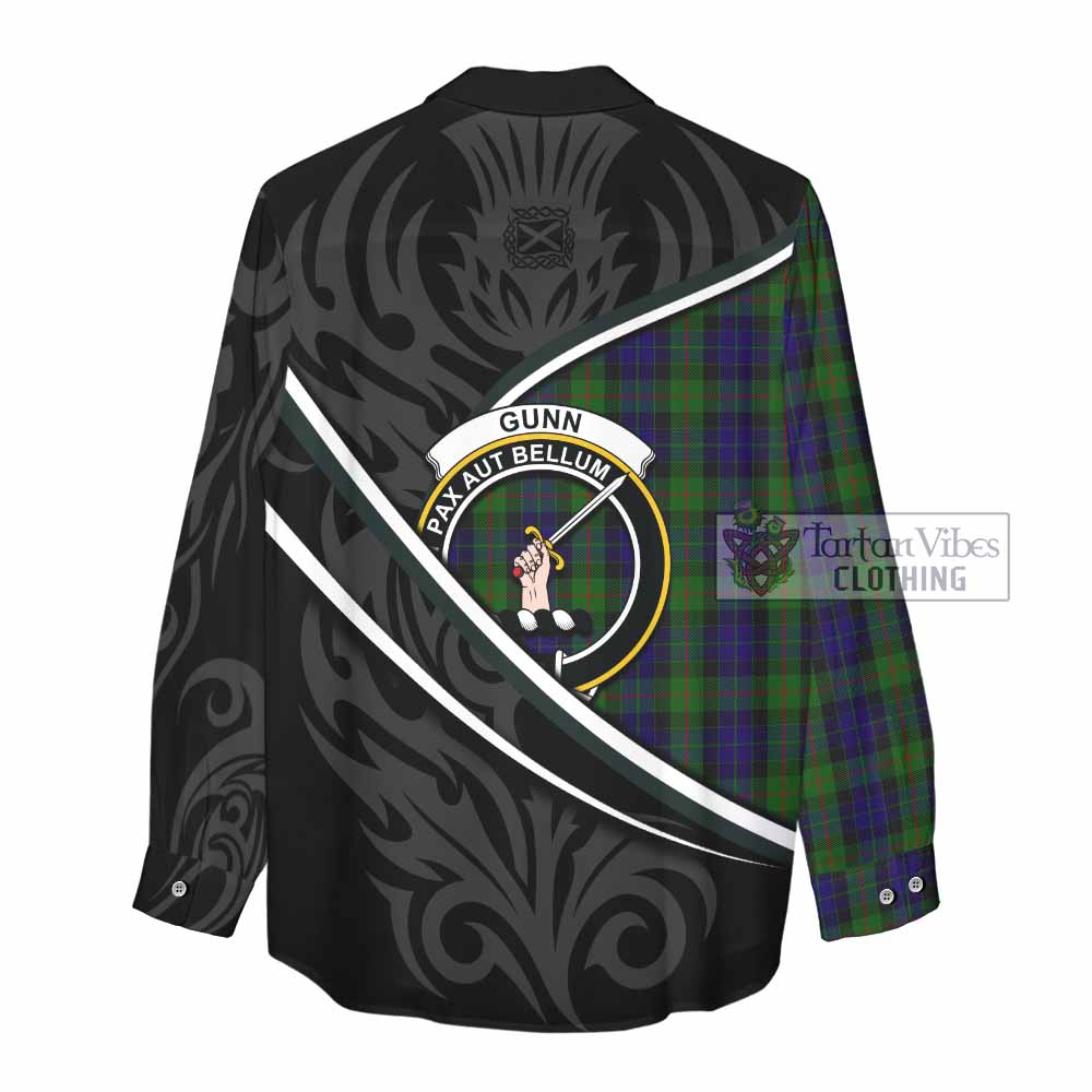 Gunn Tartan Family Crest Women Casual Shirt Celtic Scottish Thistle Floral - Tartan Vibes Clothing