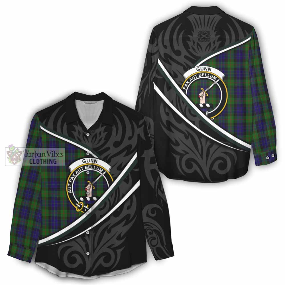 Gunn Tartan Family Crest Women Casual Shirt Celtic Scottish Thistle Floral - Tartan Vibes Clothing