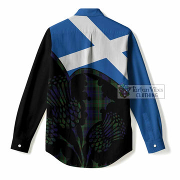 Gunn Tartan Family Crest Women Casual Shirt Scotland Thistle Floral Flag Style